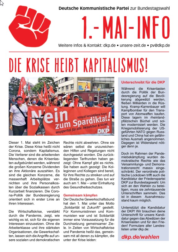 DKP-Information Kriseninfo 2021: Die Krise heißt Kapitalismus!  (PDF, 0.56 MB)